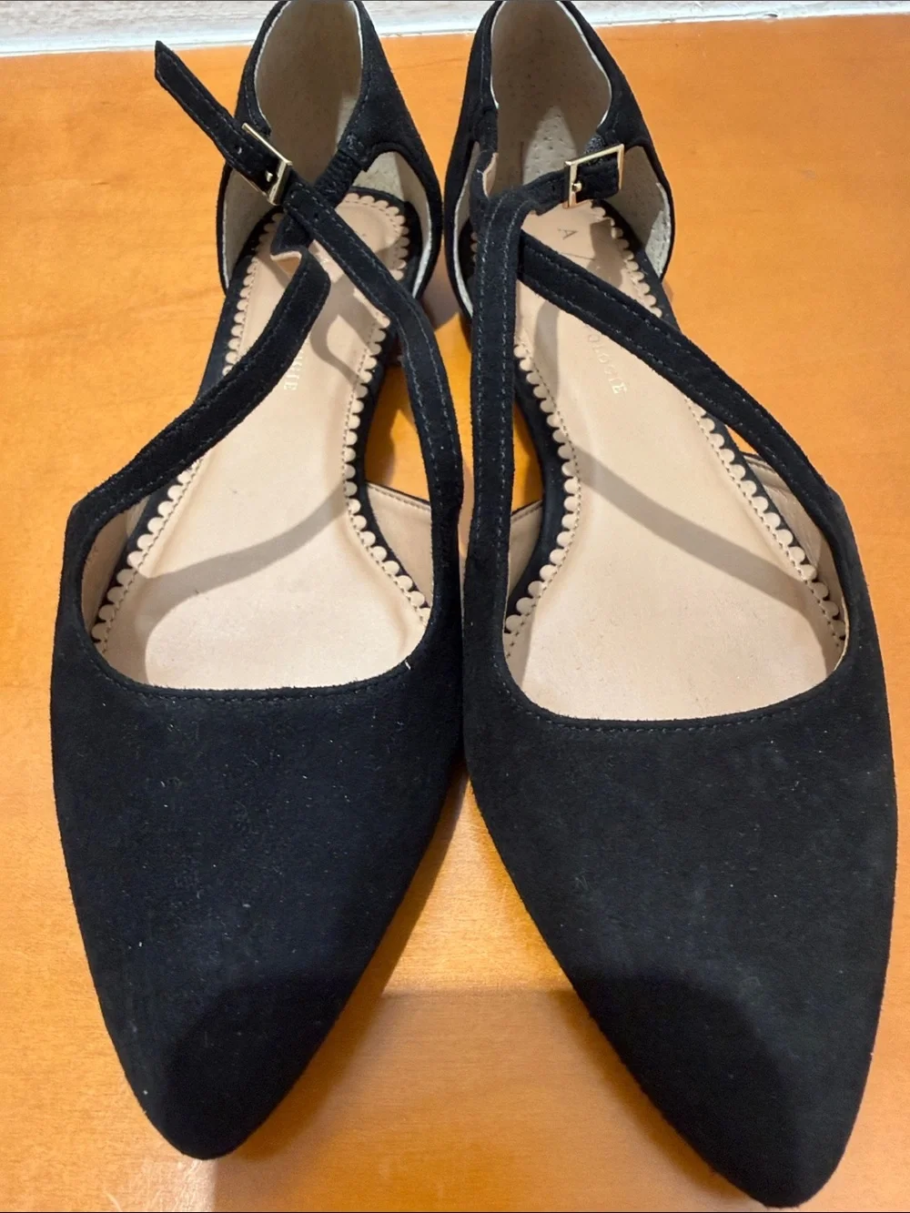 Anthropologie Black Pointed Suede Flats